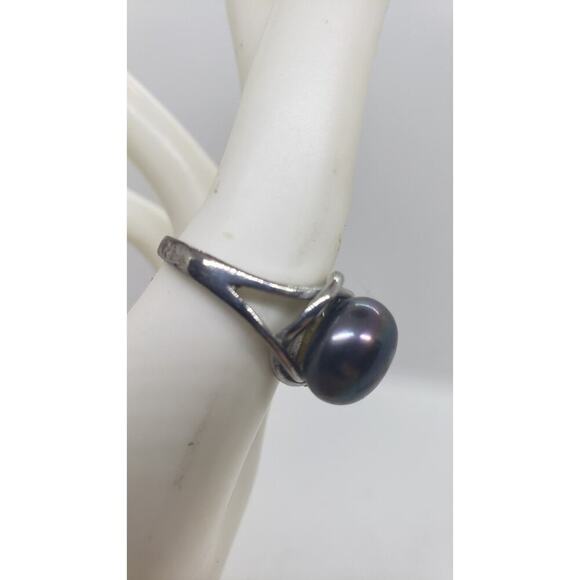 Vintage Genuine Gray Peacock Pearl Ring Size 8 Silver Plated HUGE Iridescent - Picture 5 of 11